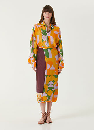 Dries Van Noten Kadın Turuncu Desenli Midi İpek Etek 34 It