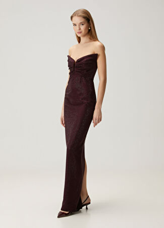 Roland Mouret Kadın Bordo Mikro Taşlı Maksi Abiye Elbise 8 Uk