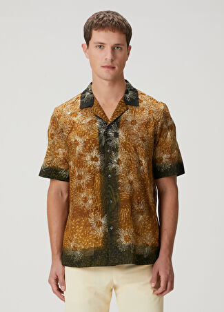 Dries Van Noten Erkek Kahverengi Renkli Çiçek Desenli Kısa Kollu Gömlek 48 It