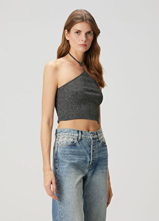 Amiri Kadın Simli Crop Yün Bluz Siyah Xs/s