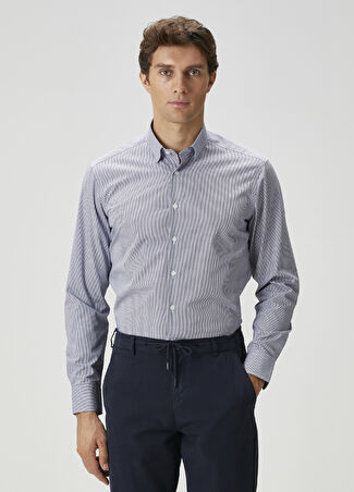 Beymen Club Erkek Comfort Fit Lacivert Beyaz Non-iron Gömlek L -1