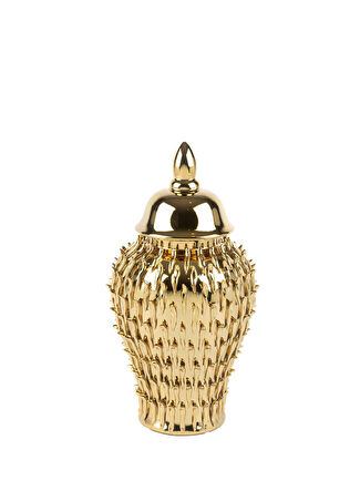 Mikasa Moor Gold Tırtıklı Seramik Kapaklı Küp Vazo 21 Cm Altın Rengi -1