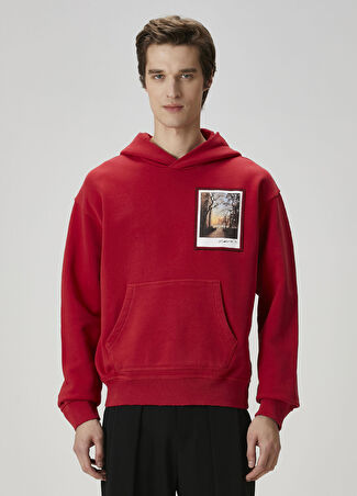 Helmut Lang Erkek Postcard Bordo Kapüşonlu Baskılı Sweatshirt S
