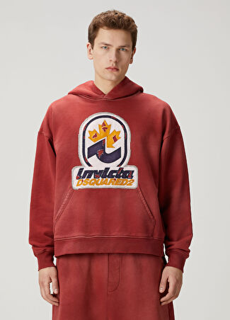 Dsquared2 Erkek Loose Fit Kırmızı Kapüşonlu Sweatshirt M