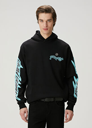 Philipp Plein Erkek Siyah Mavi Kapüşonlu Sweatshirt L -1