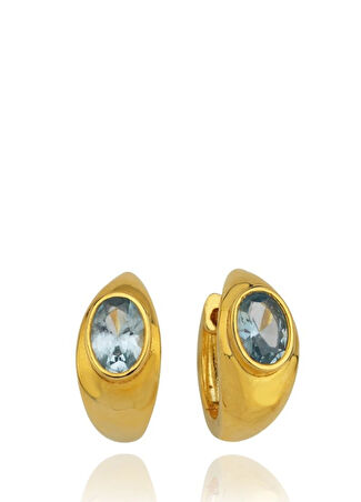 Linya Jewellery Kadın Lina Mavi Damla Taşlı Gümüş Rengi Küpe Altın