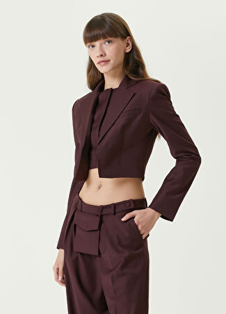 Aya Muse Kadın Bordo Çift Katmanlı Crop Yün Ceket S