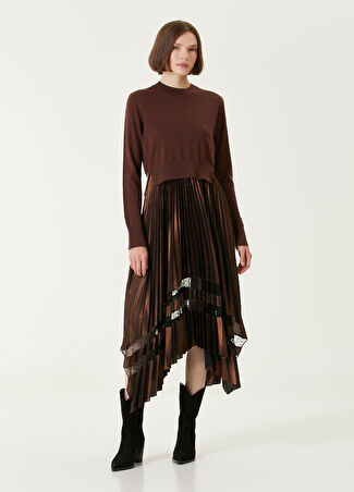 Allsaints Kadın Siyah Kahverengi Midi Elbise Xs