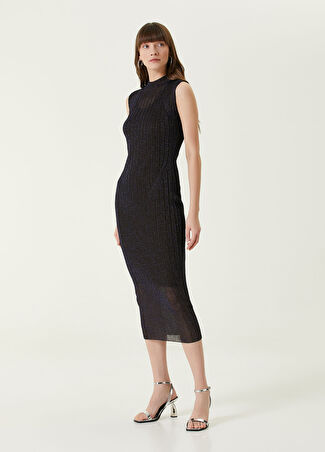 Allsaints Kadın Mavi Simli Midi Elbise Xs
