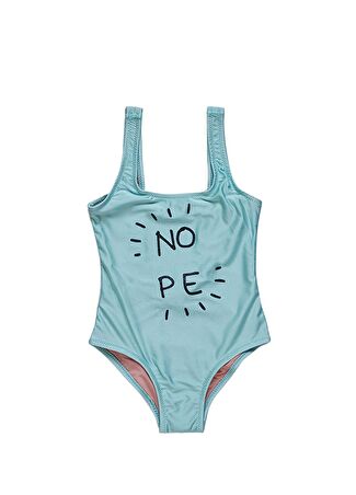 Peralina Kız Çocuk Nope Sloganlı Siyah Parlak Glitter Baskılı Yeşil Mayo 4 Yaş -1
