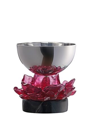 Unique By Av Şeftali Çiçekli Mermer Kaideli Dekoratif Kase Pembe -1