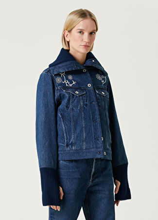 Kenzo Kadın Marguerite Mavi Nakışlı Denim Ceket L