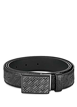 Montblanc Erkek Siyah Logo Dokulu Deri Kemer -1