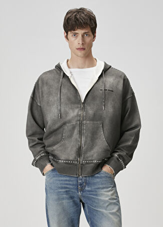 Golden Goose Erkek Antrasit Kapüşonlu Trok İşlemeli Sweatshirt Gri M -1