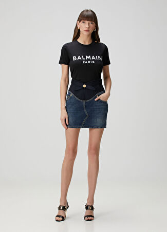 Balmain Kadın Mavi Garnili Mini Denim Etek 34 Fr
