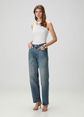 Aya Muse Kadın Mavi Wide Leg Jean Pantolon M