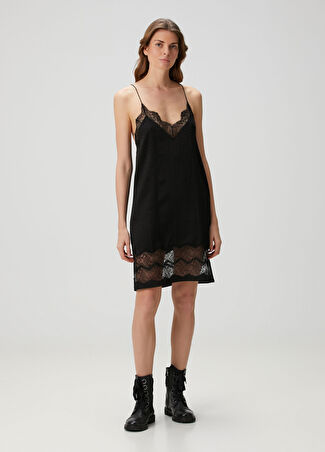 Zadig&voltaire Kadın Crystal Siyah Dantelli Mini İpek Elbise S