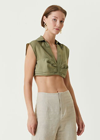 Cult Gaia Kadın Janette Haki Crop Bluz Xs