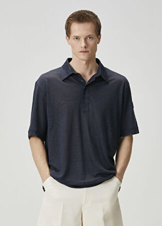 Moncler Erkek Lacivert Polo Yaka Keten T-Shirt M