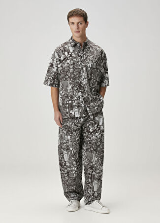 Marcelo Burlon Erkek Koyu Gri Figür Desenli Pantolon S