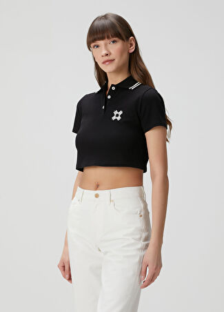 Amiri Kadın Ma Quad Siyah Crop Polo T-Shirt Xs