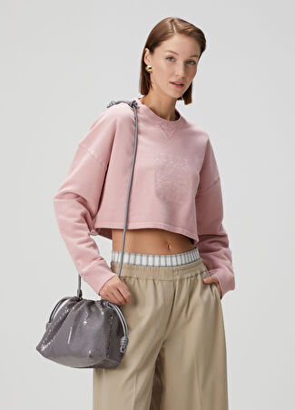 Loewe Kadın Pembe Logolu Crop Sweatshirt Xs