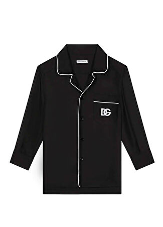 Dolce&gabbana Erkek Çocuk Siyah Logo Detaylı İpek Gömlek