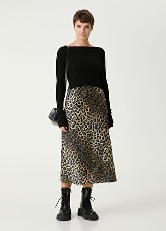 Allsaints Kadın Hera Siyah Leopar Desenli Midi Elbise M