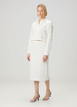 Msgm Kadın Beyaz Nakışlı Midi Etek 38 It