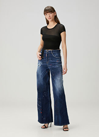 Dsquared2 Kadın Traveller Wide Leg Mavi Jean Pantolon 40 It -1