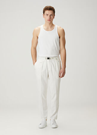 White Sand Erkek Krem Beli Kemerli Keten Pantolon Bej 52 It -1
