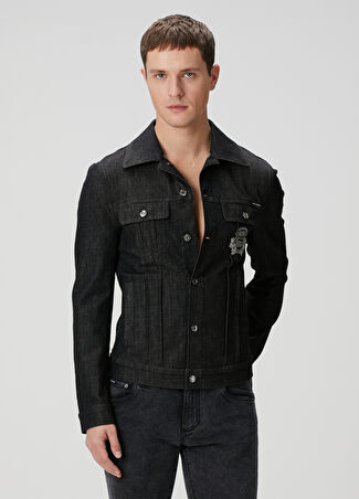Dolce&gabbana Erkek Siyah Logo Detaylı Denim Ceket 54 It -1