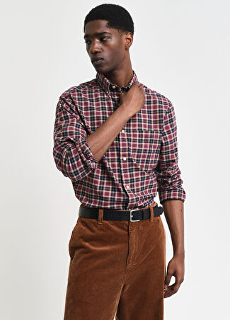 Gant Erkek Bordo Kareli Düğmeli Yaka Regular Fit Gömlek L -1