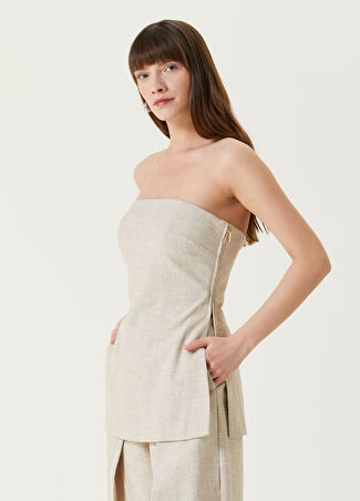 Cult Gaia Kadın Bej Yırtmaç Detaylı Straplez Bluz 0 Us