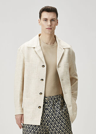 Valentino Erkek Fildişi Desenli Safari Dış Gömlek Bej 46 It