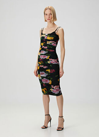 Dolce&gabbana Kadın Siyah Çiçekli Midi Elbise 42 It