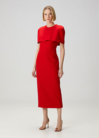 Roland Mouret Kadın Kırmızı Midi Krep Abiye Elbise 12 Uk -1