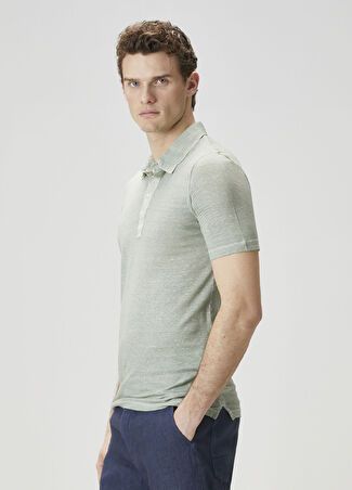 120% Lino Erkek Yeşil Keten Polo T-Shirt L