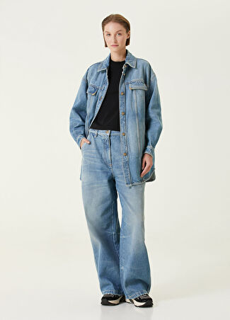 Palm Angels Kadın Mavi Wide Leg Jean Pantolon 26 Us