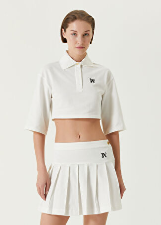 Palm Angels Kadın Beyaz Crop Polo T-Shirt Bej Xs