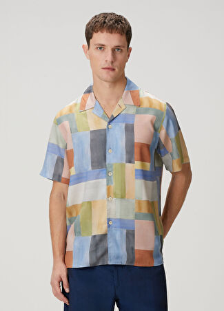 Ps By Paul Smith Erkek Mavi Patchwork Desenli Kısa Kol Gömlek M