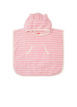 Sunnylife Çocuk Pembe Beyaz Çizgili Kapüşonlu Panço