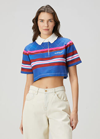 Khrisjoy Kadın Iris Rugby Mavi Çizgili Crop T-Shirt Xs