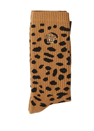 Versace Kadın Leopar Desenli Çorap Kahverengi M
