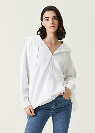Red Valentino Kadın Beyaz Kapüşonlu Tül Garnili Sweatshirt M