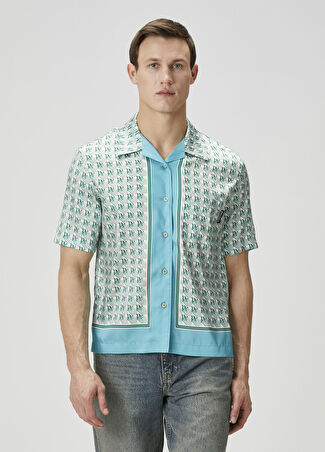 Palm Angels Erkek Mavi Logo Desenli Kısa Kollu Gömlek 48 It