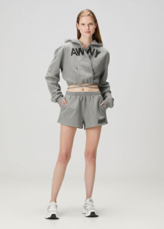 T By Alexander Wang Kadın Açık Gri Logo Baskılı Mini Şort Xs