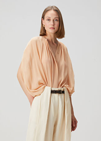 Stella Mccartney Kadın Altın Rengi Drapeli İpek Bluz Pembe 40 It