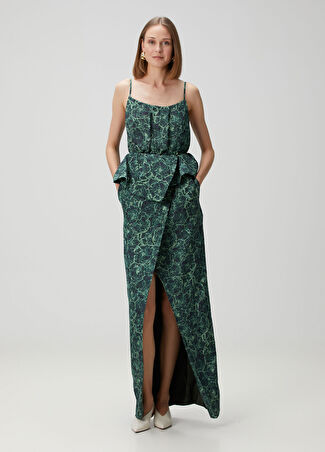 Dries Van Noten Kadın Yeşil Mavi Maxi Abiye Elbise 40 It