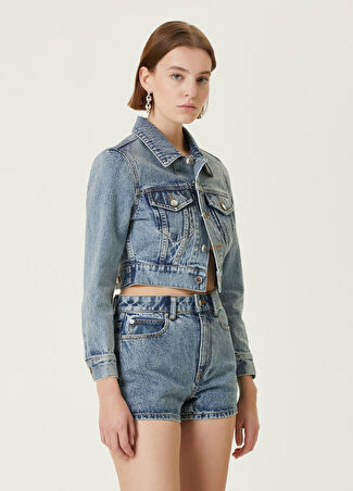 Alexander Wang Kadın Mavi Taşlı Crop Denim Ceket Xs